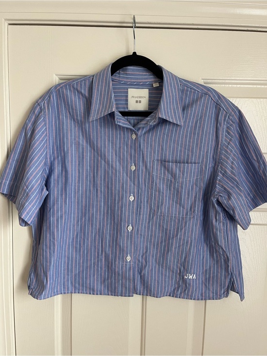 Uniqlo Tops - Uniqlo x JW Anderson Blue and Pink Striped Short-Sleeve Button-Down Shirt